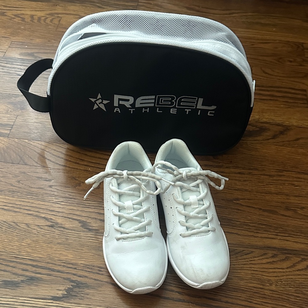 Rebel Athletic Cheer White Sneakers with Bag, Girls size 6